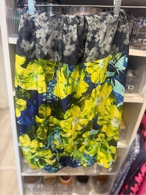 Dries Van Noten Yellow & Navy Floral Midi bubble skirt XS could fit small